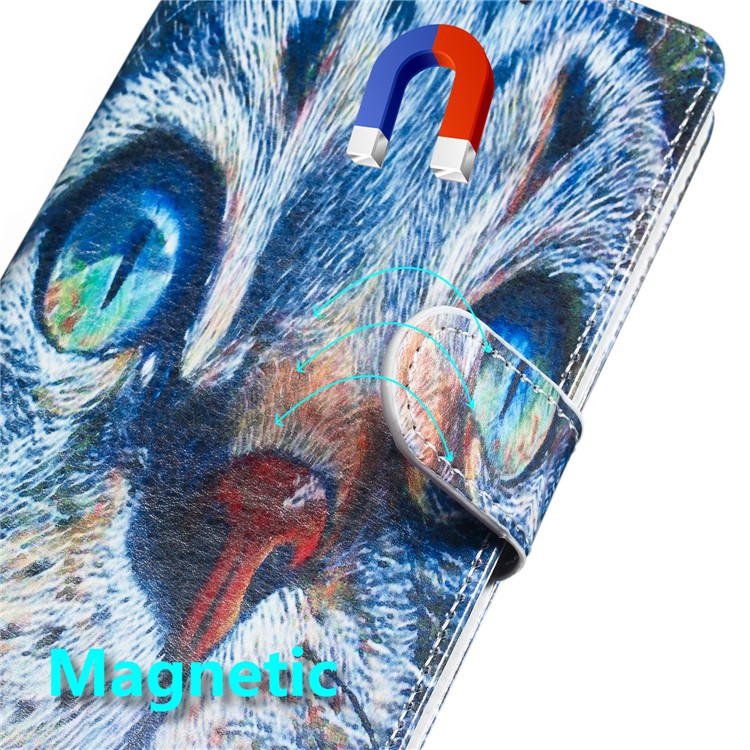 Pattern Printing Wallet Stand Leather Flip Phone Case with Strap for Samsung Galaxy A40 - Blue Cat Face-7