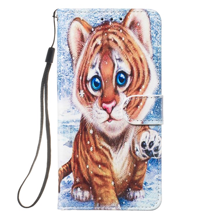 Pattern Printing Wallet Stand Leather Flip Phone Case with Strap for Samsung Galaxy A40 - Baby Tiger-2