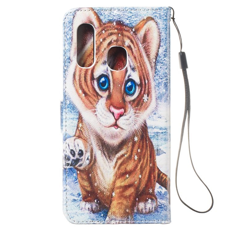 Pattern Printing Wallet Stand Leather Flip Phone Case with Strap for Samsung Galaxy A40 - Baby Tiger-4