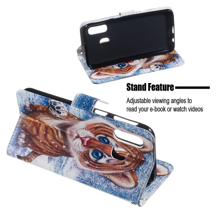 Pattern Printing Wallet Stand Leather Flip Phone Case with Strap for Samsung Galaxy A40 - Baby Tiger-5