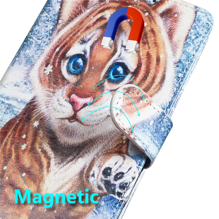 Pattern Printing Wallet Stand Leather Flip Phone Case with Strap for Samsung Galaxy A40 - Baby Tiger-7