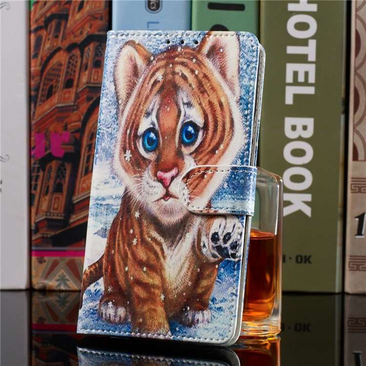 Pattern Printing Wallet Stand Leather Flip Phone Case with Strap for Samsung Galaxy A40 - Baby Tiger-9