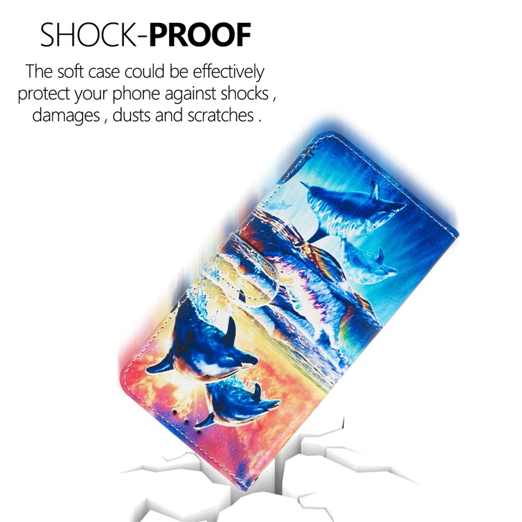 Pattern Printing Wallet Stand Leather Flip Phone Case with Strap for Samsung Galaxy A40 - Dolphin-8