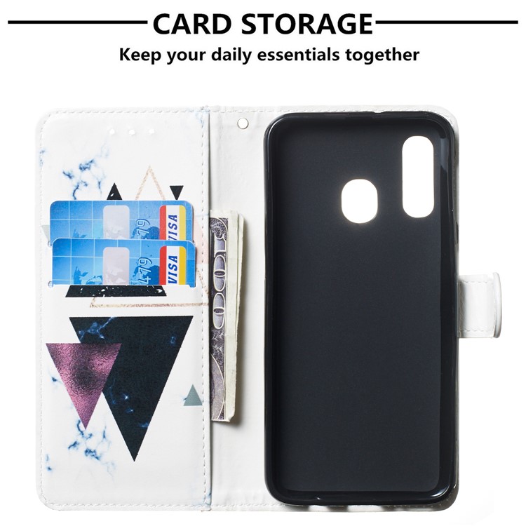 Pattern Printing Wallet Stand Leather Flip Phone Case with Strap for Samsung Galaxy A40 - Triangle and Stone Grain-3