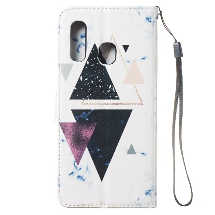 Pattern Printing Wallet Stand Leather Flip Phone Case with Strap for Samsung Galaxy A40 - Triangle and Stone Grain-4