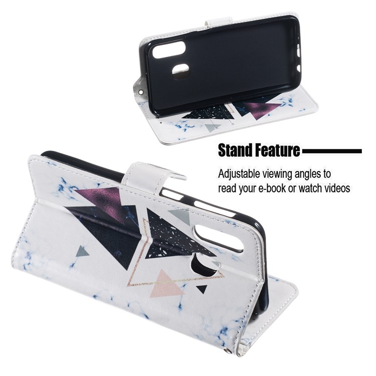 Pattern Printing Wallet Stand Leather Flip Phone Case with Strap for Samsung Galaxy A40 - Triangle and Stone Grain-5