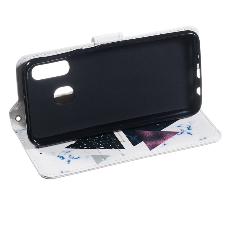 Pattern Printing Wallet Stand Leather Flip Phone Case with Strap for Samsung Galaxy A40 - Triangle and Stone Grain-6