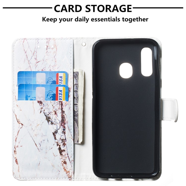 Pattern Printing Wallet Stand Leather Flip Phone Case with Strap for Samsung Galaxy A40 - Marble Grain-3