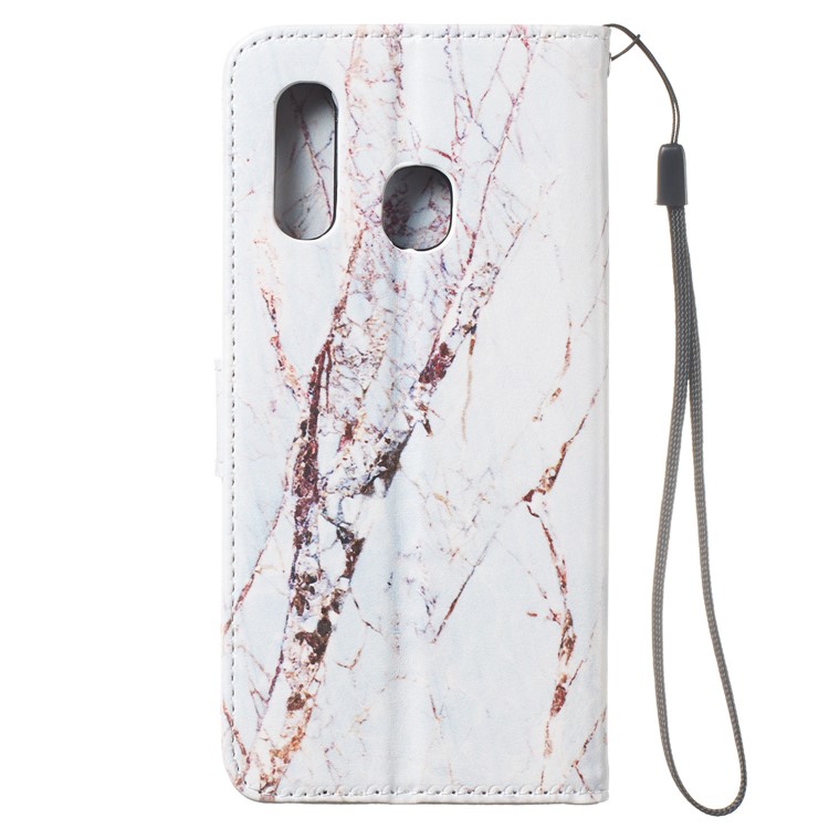 Pattern Printing Wallet Stand Leather Flip Phone Case with Strap for Samsung Galaxy A40 - Marble Grain-4