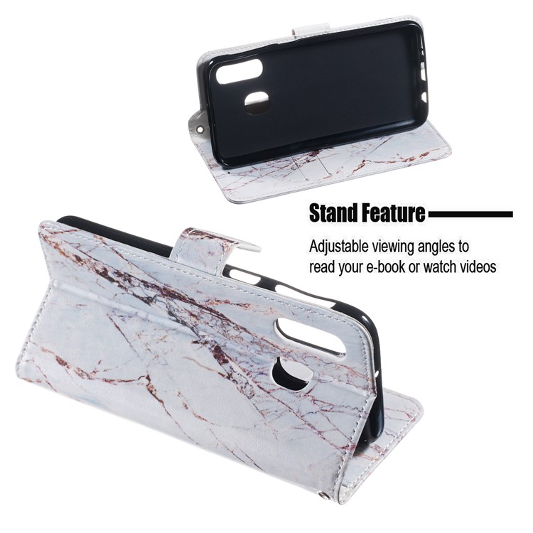 Pattern Printing Wallet Stand Leather Flip Phone Case with Strap for Samsung Galaxy A40 - Marble Grain-5