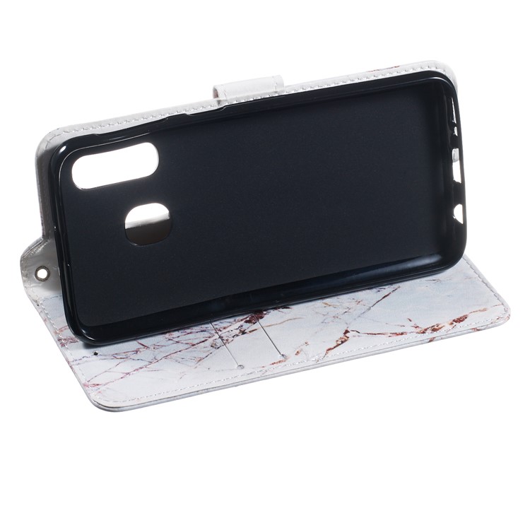 Pattern Printing Wallet Stand Leather Flip Phone Case with Strap for Samsung Galaxy A40 - Marble Grain-6