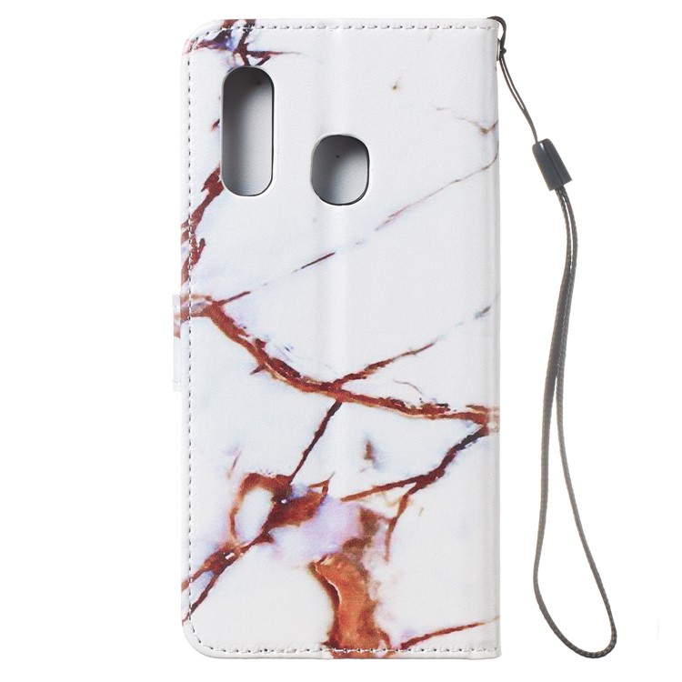 Pattern Printing Wallet Stand Leather Flip Phone Case with Strap for Samsung Galaxy A40 - Brown Stone Grain-4
