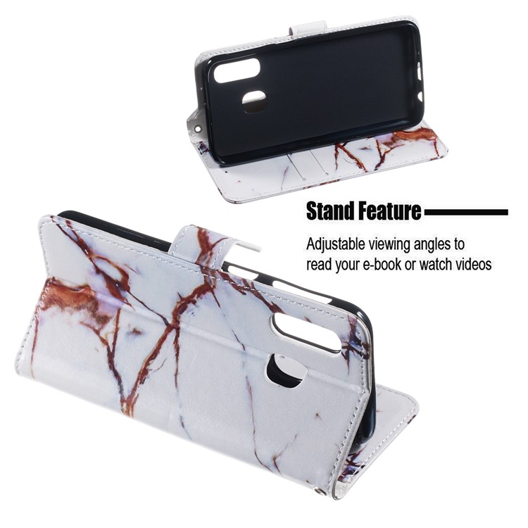 Pattern Printing Wallet Stand Leather Flip Phone Case with Strap for Samsung Galaxy A40 - Brown Stone Grain-5