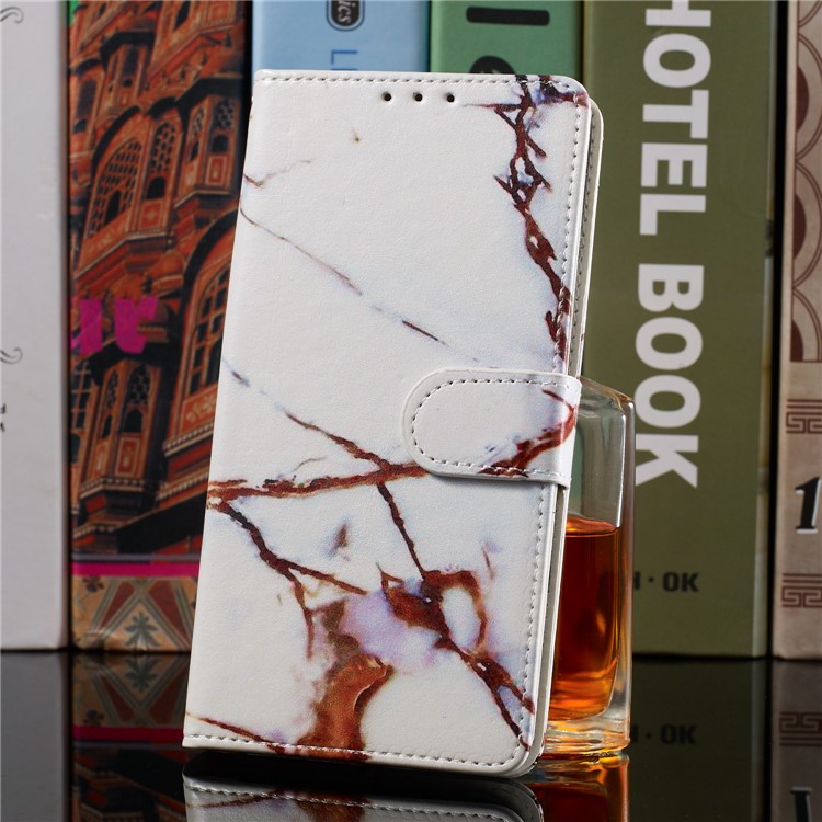 Pattern Printing Wallet Stand Leather Flip Phone Case with Strap for Samsung Galaxy A40 - Brown Stone Grain-9