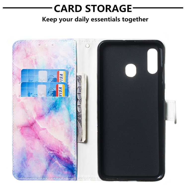 Caso Para A Galáxia De Samsung, Escudo Do Telefone Do Couro Da Carteira Da Impressão Do Teste Padrão À Prova De Choque Com A Correia Para A Galáxia De Samsung A20 / A30- - Grão De Pedra Colorido-3