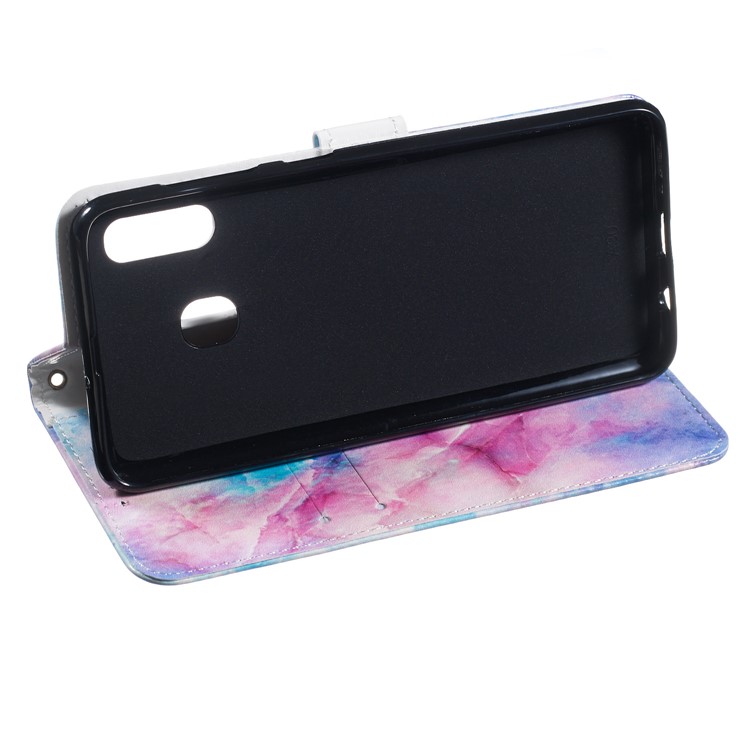 Caso Para A Galáxia De Samsung, Escudo Do Telefone Do Couro Da Carteira Da Impressão Do Teste Padrão À Prova De Choque Com A Correia Para A Galáxia De Samsung A20 / A30- - Grão De Pedra Colorido-6