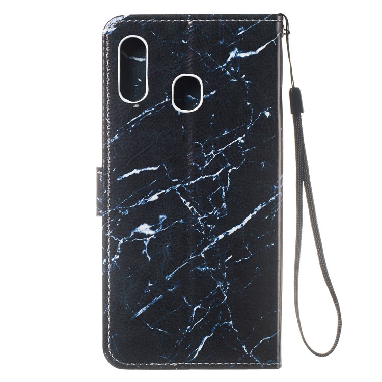 Case for Samsung Galaxy, Shock-proof Pattern Printing Wallet Leather Phone Shell with Strap for Samsung Galaxy A20/A30- Black Stone Grain-4