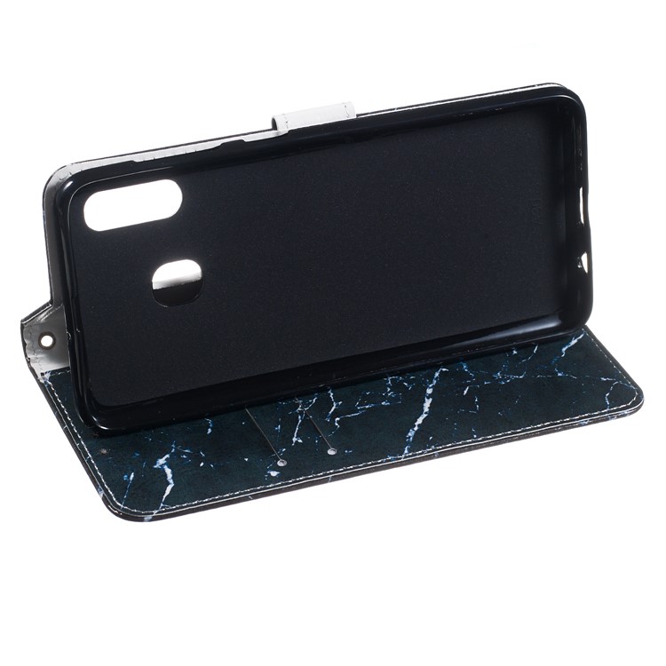 Case for Samsung Galaxy, Shock-proof Pattern Printing Wallet Leather Phone Shell with Strap for Samsung Galaxy A20/A30- Black Stone Grain-6