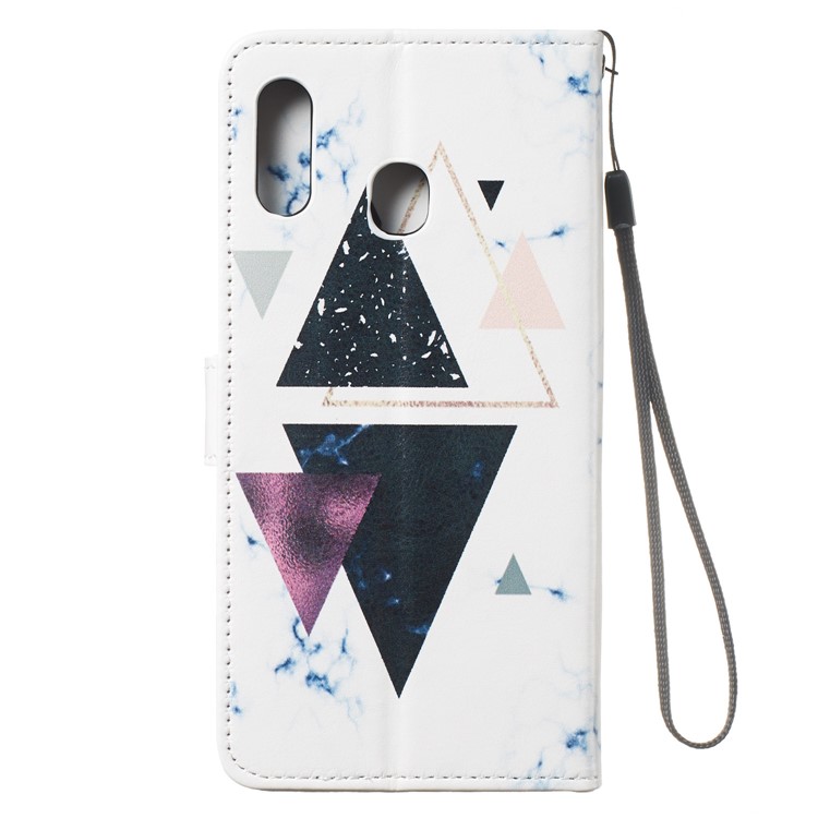 Case for Samsung Galaxy, Shock-proof Pattern Printing Wallet Leather Phone Shell with Strap for Samsung Galaxy A20/A30- Triangle and Stone Grain-4