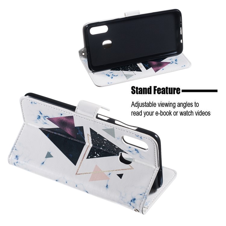 Case for Samsung Galaxy, Shock-proof Pattern Printing Wallet Leather Phone Shell with Strap for Samsung Galaxy A20/A30- Triangle and Stone Grain-5