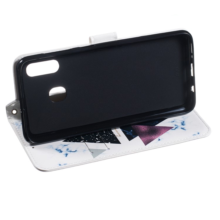 Case for Samsung Galaxy, Shock-proof Pattern Printing Wallet Leather Phone Shell with Strap for Samsung Galaxy A20/A30- Triangle and Stone Grain-6