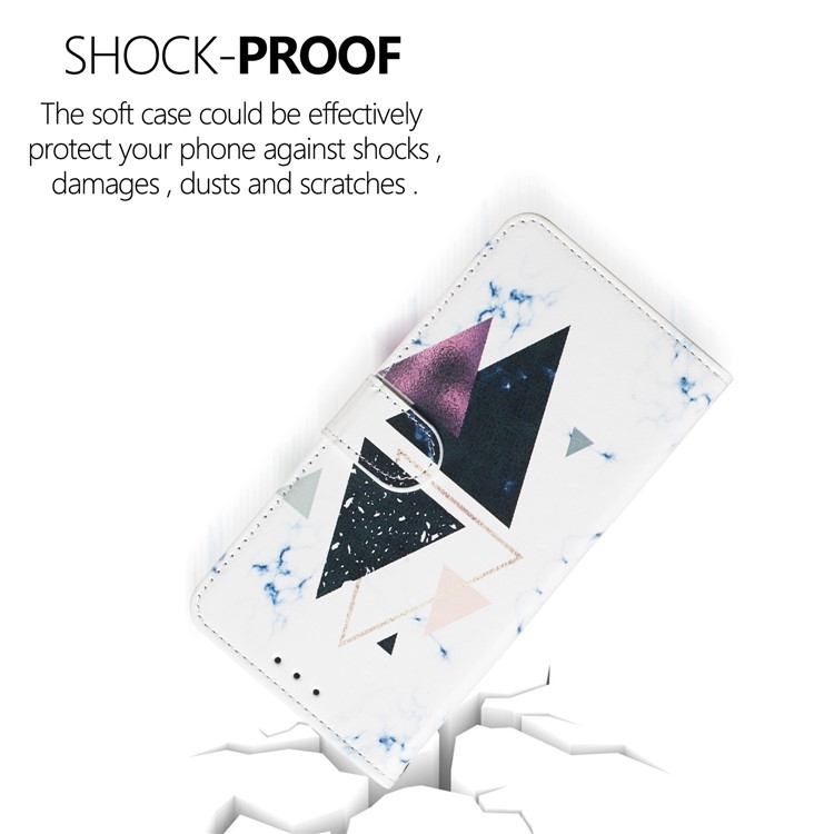 Case for Samsung Galaxy, Shock-proof Pattern Printing Wallet Leather Phone Shell with Strap for Samsung Galaxy A20/A30- Triangle and Stone Grain-8