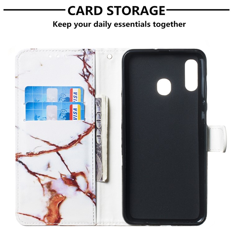 Custodia Per Samsung Galaxy, Guscio Di Telefono In Pelle Con Motivo Stampato Antiurto Con Cinturino Per Samsung Galaxy A20 / A30- Grana Marrone-3