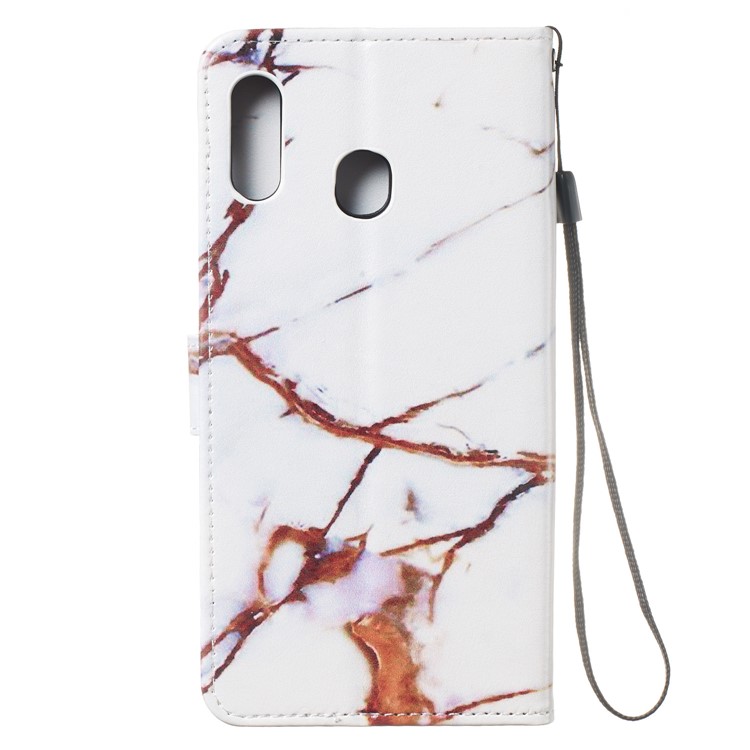 Custodia Per Samsung Galaxy, Guscio Di Telefono In Pelle Con Motivo Stampato Antiurto Con Cinturino Per Samsung Galaxy A20 / A30- Grana Marrone-4