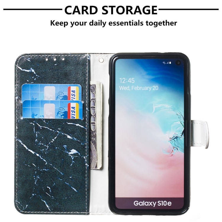 Pattern Printing Leather Wallet Stand Case for Samsung Galaxy S10e - Blue Marbling-3
