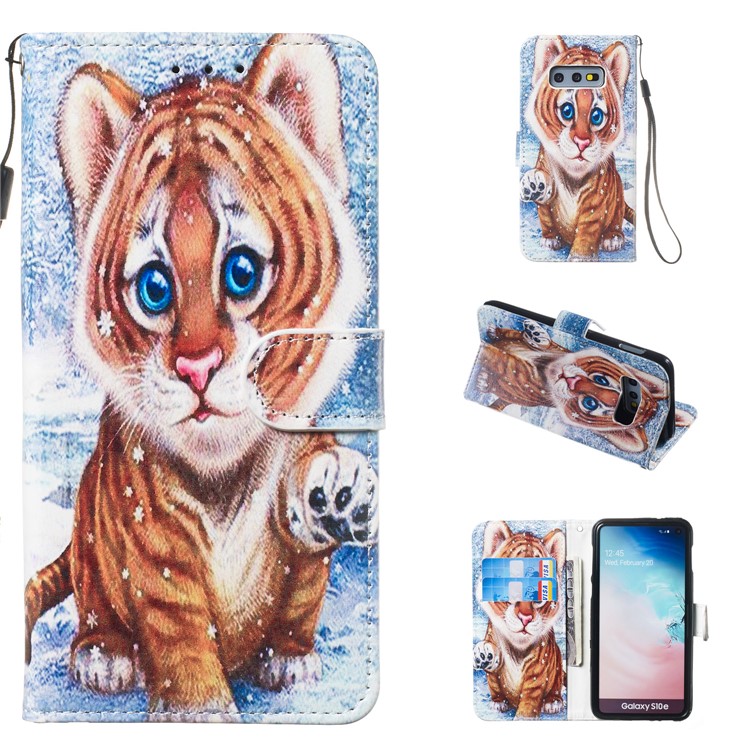 Funda De Cuero Con Estampado De Patrón Para Samsung Galaxy S10e - Pequeño Tigre-1