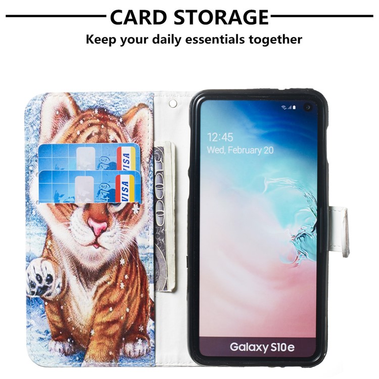 Funda De Cuero Con Estampado De Patrón Para Samsung Galaxy S10e - Pequeño Tigre-3