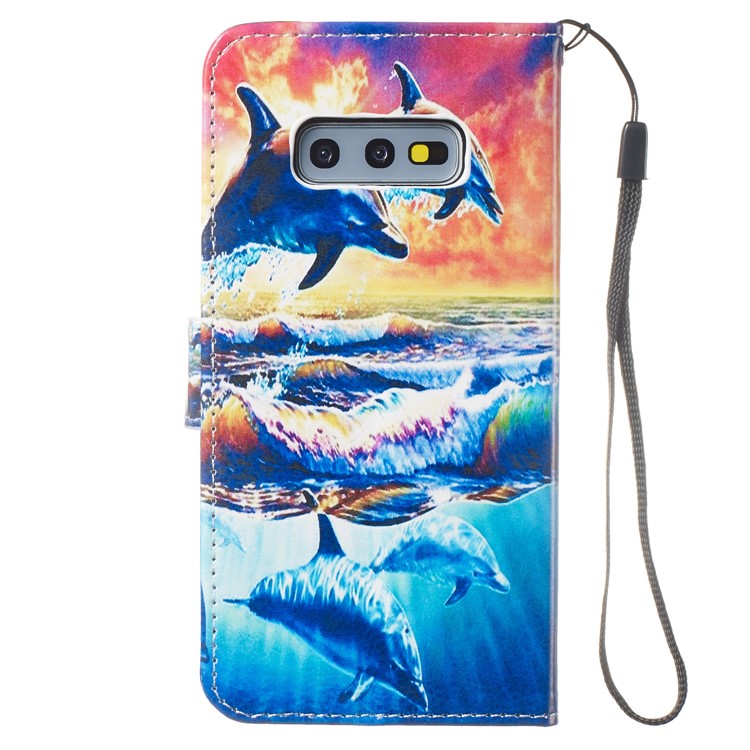 Estojo De Couro Carteira De Impressão Padrão Estande Para Samsung Galaxy S10e - Golfinho-4