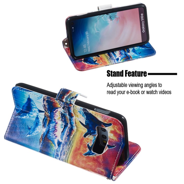 Estojo De Couro Carteira De Impressão Padrão Estande Para Samsung Galaxy S10e - Golfinho-5