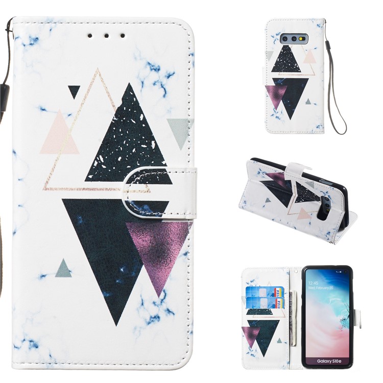 Pattern Printing Leather Wallet Stand Case for Samsung Galaxy S10e - Triangle-1