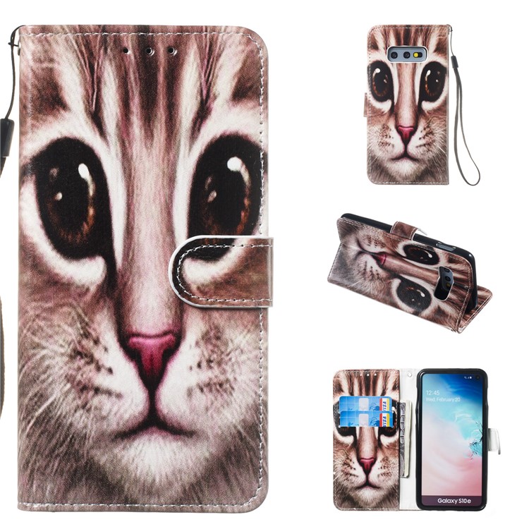 Pattern Printing Leather Wallet Stand Case for Samsung Galaxy S10e - Cat Face-1