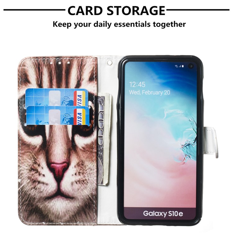Pattern Printing Leather Wallet Stand Case for Samsung Galaxy S10e - Cat Face-3