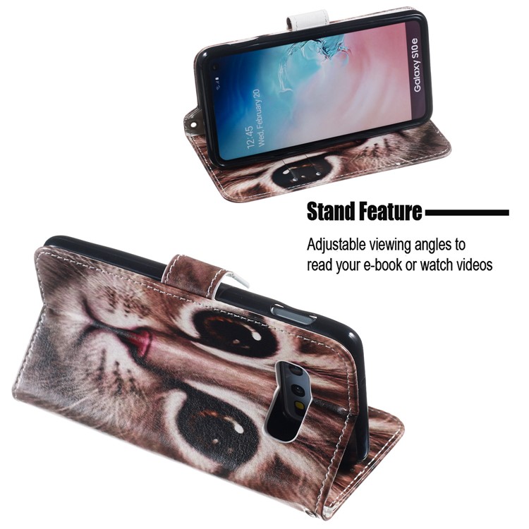 Pattern Printing Leather Wallet Stand Case for Samsung Galaxy S10e - Cat Face-5