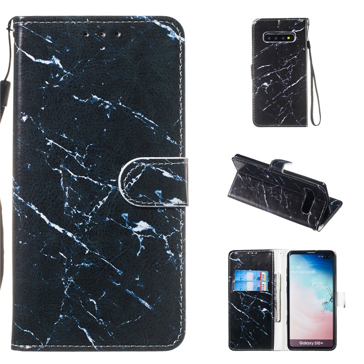 Pattern Printing Leather Wallet Stand Phone Shell for Samsung Galaxy S10 Plus - Blue Marbling-1