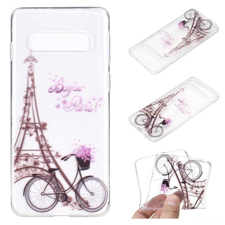 Pattern Printing TPU Case for Samsung Galaxy S10 5G - Eiffel Tower and Bicycle-1