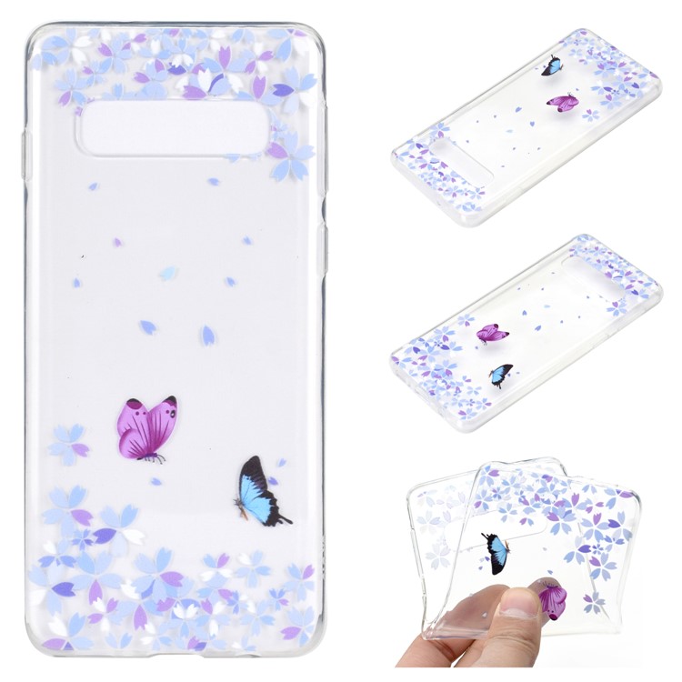 Pattern Printing TPU Case for Samsung Galaxy S10 5G - Butterfly and Flower-1