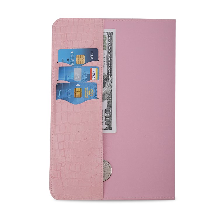 Crocodile Skin Leather Wallet Tablet Case for Samsung Galaxy Tab A 8.0 (2017) T385 T380 / Tab A2 S - Pink-5