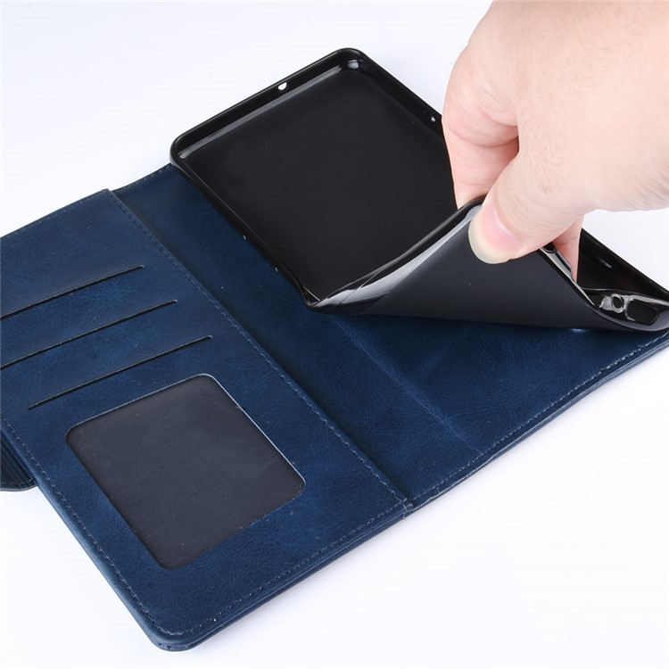 Dual-clasp Leather Wallet Stand Phone Case Cover for Samsung Galaxy A50 - Dark Blue-3