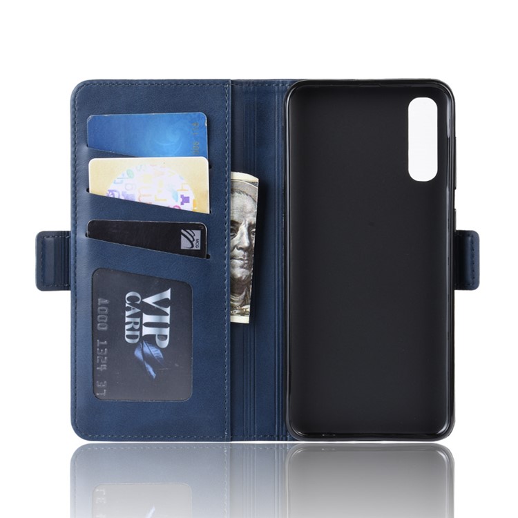 Dual-clasp Leather Wallet Stand Phone Case Cover for Samsung Galaxy A50 - Dark Blue-5