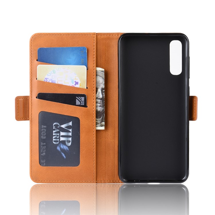 Dual-clasp Leather Wallet Stand Phone Case Cover for Samsung Galaxy A50 - Light Brown-4
