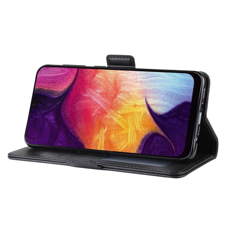 Dual-clasp Leather Wallet Stand Phone Case Cover for Samsung Galaxy A50 - Black-5