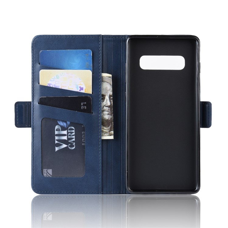 Dual-clasp Leather Wallet Stand Phone Case Cover for Samsung Galaxy S10 Plus - Dark Blue-5