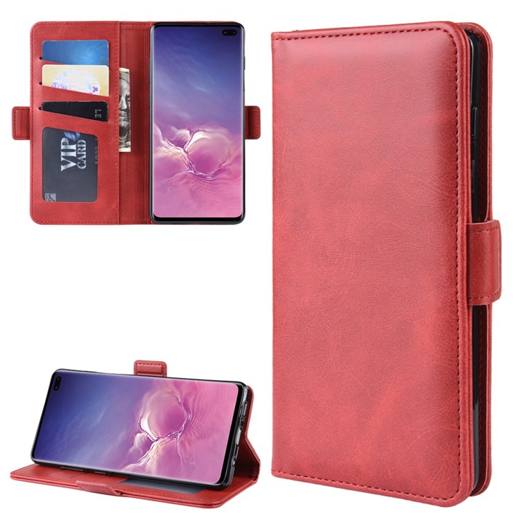 

Dual-clasp Leather Wallet Stand Phone Case Cover for Samsung Galaxy S10 Plus - Red, Galaxy S10 Plus