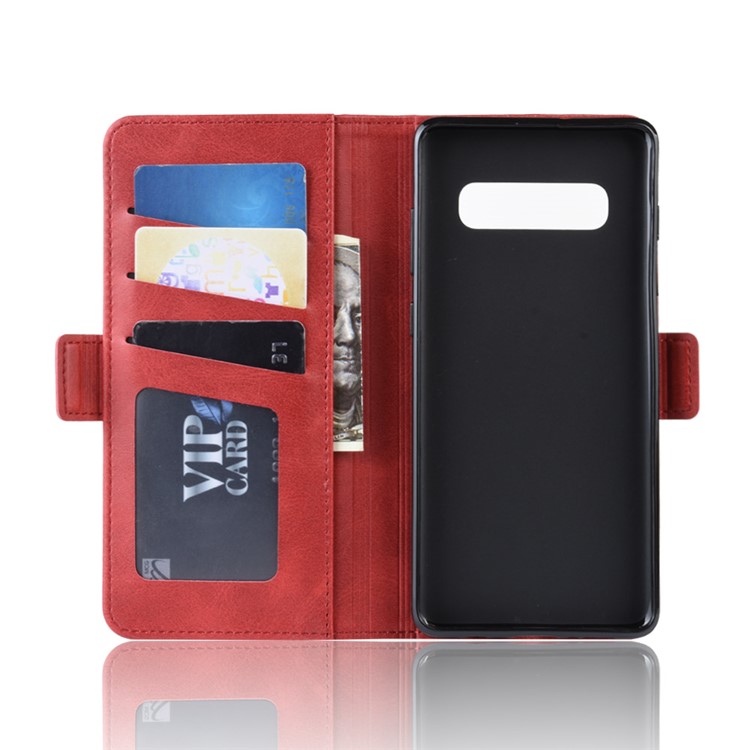 Custodia In Pelle Con Doppia Fibbia Per IPhone Samsung Galaxy S10 Plus - Rosso-3