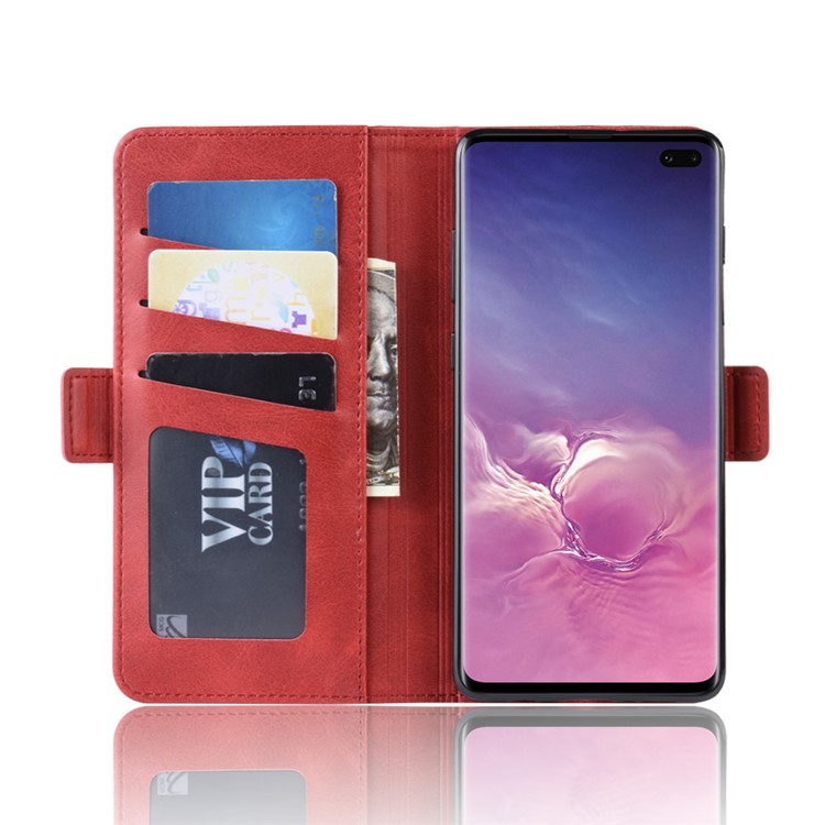 Custodia In Pelle Con Doppia Fibbia Per IPhone Samsung Galaxy S10 Plus - Rosso-4