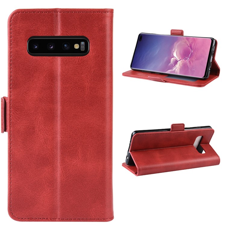 Custodia In Pelle Con Doppia Fibbia Per IPhone Samsung Galaxy S10 Plus - Rosso-6
